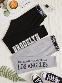 2 Miếng Đồ họa Chữ cái Quần thể thao - màu đen - Xem 4