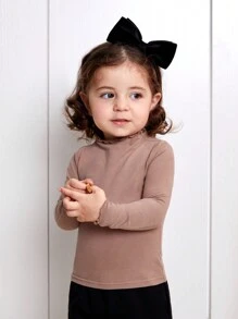 SHEIN للبنات الاطفال تي شيرت بلون موحد & فستان شبكي شامل - قهوة بني - مشاهدة 5