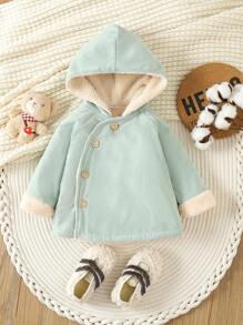 SHEIN Baby Boy Button Front Thermal Lined Hooded Coat - Multicolor - View 1