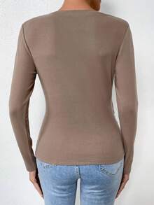 SHEIN Essnce Solid Ruched Tee - Coffee Brown - View 2