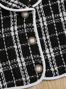 Tween Girl Contrast Binding Plaid Tweed Jacket & Skirt Without Sweater - Black and White - View 6