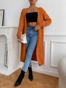 SHEIN LUNE Cárdigan de punto de malla de hombros caídos sin cinturón