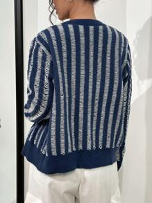 SHEIN Unity كارديجان نمط هندسي أزرار أمامية - الأزرق - مشاهدة 2