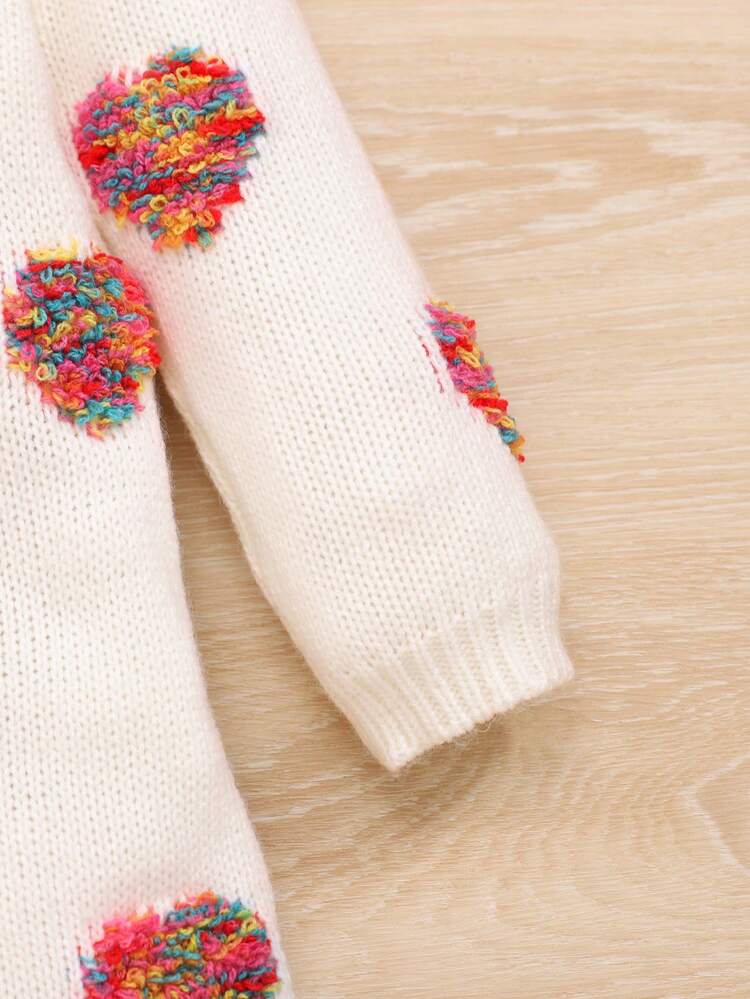 Baby Girl Heart Pattern Ruffle Hem Sweater Dress