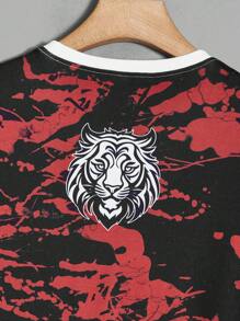 Manfinity LEGND Áo thun nam tay ngắn in hình sư tử và chữ, dùng khi đi chơi - Đỏ - Xem 3