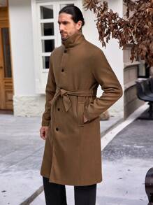 Manfinity Homme Men Lapel Neck Overcoat - Mocha Brown - View 5