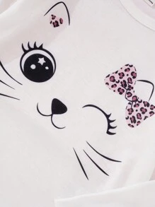 SHEIN Elladie kids Young Girl 3pcs Leopard & Cartoon Graphic Tee, School, Campus, College - Multicolor - View 4