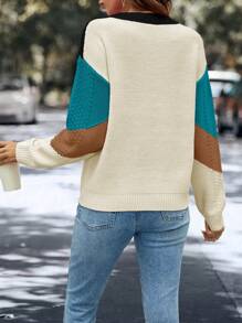 SHEIN LUNE Của phụ nữ Khối màu Vòng cổ Thả vai Áo len - Nhiều màu - Xem 2