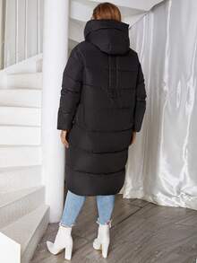 Astrid 加大码拉链抽绳连帽棉服外套，适合冬季