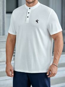 GENTILAND Men Plus Embroidery Deer Pattern Polo Shirt - White - View 4