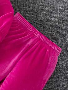 SHEIN Elladie kids 年輕女孩休閒運動字母印花長袖連帽衛衣和褲子套裝,適用於秋季 - 玫紅色 - 查看 6