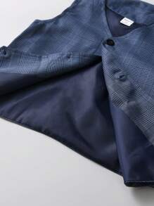 SHEIN 男孩格紋背心外套和蝴蝶前裝襯衫和褲子