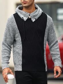 Manfinity Homme Hombres Jersey de dos tonos con cordón con capucha - Negro - Ver 1
