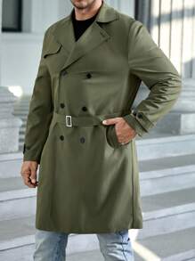 Manfinity VCAY Men Plus Double Breasted Belted Trench Coat - Army Green - View 5