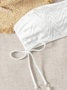 SHEIN Swim White Strapless Bandeau Bikini Top With Bow Decoration - White - View 4