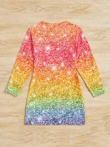 SHEIN Cô Gái Trẻ Kỳ lân Và Kim sa Hiệu ứng In Váy áo thun - trái cam - Xem 2