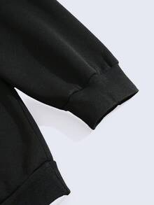 SHEIN EZwear Women's Plus Size Slogan Printed Fleece Sweatshirt - Black - View 4