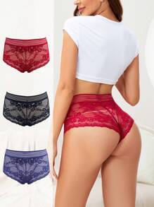 Women's Fantasy Elegant High Stretch Knitted Lace Boyshorts Multicolor Sheer Underwear,  Multi-Pack Short Panties For Everyday Wear - Multicolor - View 1