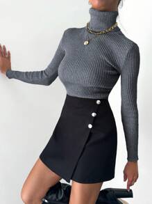 EURMUSE Turtleneck Solid Color Sweater - Dark Grey - View 5