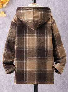 SHEIN Tween Boy 1pc Plaid Quilted Lined Hooded Overcoat - Multicolor - View 2