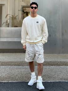 DAZY Nam Dây kéo Thiết kế Áo nỉ Với Vá lại Chi tiết - Màu be - Xem 4