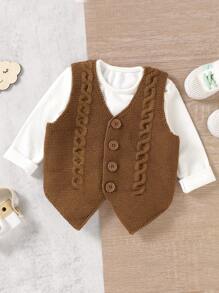 Baby Boys' Vest Style Cardigan - Coffee Brown - View 1