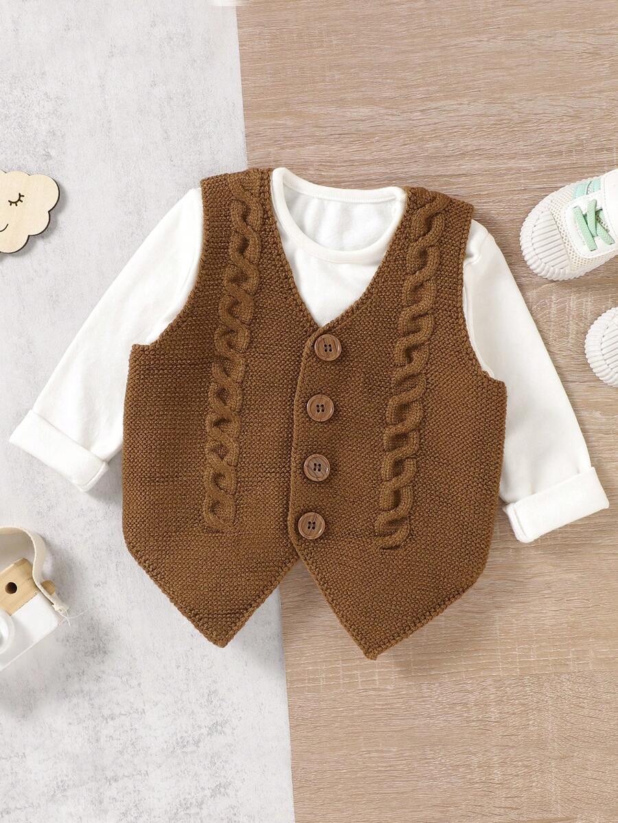 Baby Boys' Vest Style Cardigan - Coffee Brown - View 1
