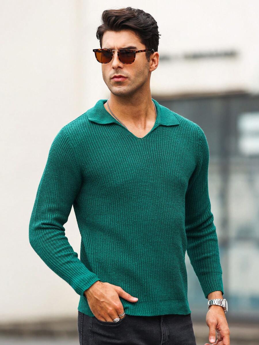 Manfinity Homme Männer Pullover mit Einfarbig Rippenstrick - Armeegrün - Übersicht 1