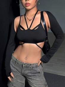 SHEIN Unity Top Corto Liso Y Bolero - Negro - Ver 1