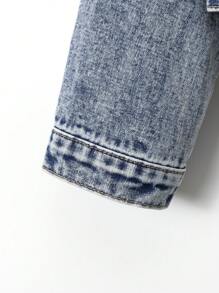 Tween 女孩中型水洗藍色短版仿舊牛仔夾克 - 中等水洗藍 - 查看 6