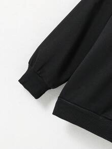 SHEIN 年輕女孩珍珠串珠運動衫 - 黑色 - 查看 4