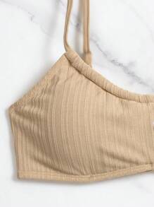 SHEIN Swim Bộ bikini hở lưng buộc dây mùa hè - Lạc đà - Xem 6