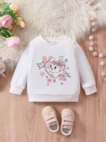 女嬰兔子和字母圖案運動衫 - 白色 - 查看 1
