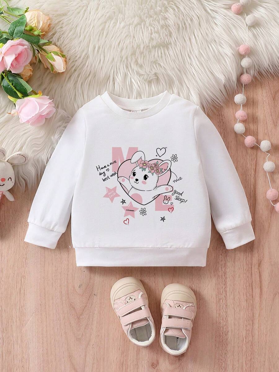 女嬰兔子和字母圖案運動衫 - 白色 - 查看 1