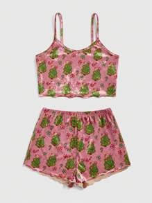 JullDiaz Women's Cartoon Christmas Tree Printed Pajama Set - Multicolor - View 1
