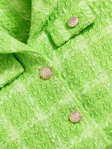 SHEIN Tween 女童格子粗花呢时尚奢华夹克和百褶裙两件套 - 綠色 - 查看 7