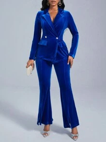 SHEIN Lady Velvet Suit - Blue - View 1
