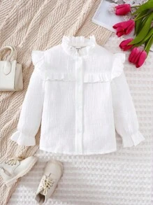 SHEIN Chicas Camisa unicolor fruncido recortado