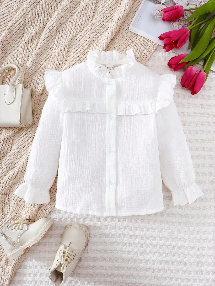 SHEIN Chicas Camisa unicolor fruncido recortado