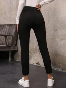 SHEIN LUNE 素色高腰緊身打底褲 - 黑色 - 查看 2