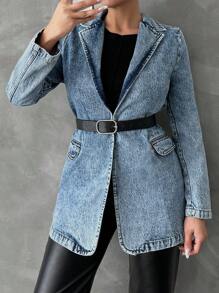 EURMUSE Women's Lapel Collar Front Open Denim Jacket - Medium Wash - View 4