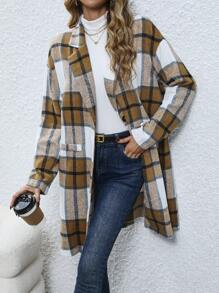 Chiquease Plaid Print Lapel Neck Overcoat Fall Cloth For Women - Yellow - View 5