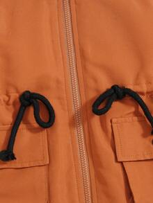 SHEIN Baby Boy Flap Pocket Drawstring Waist Fuzzy Trim Hooded Teddy Lined Coat - Multicolor - View 3