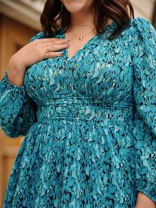 SHEIN Frenchy Hơn In Toàn bộ Tay áo lồng đèn Đầm - Nhiều màu - Xem 7