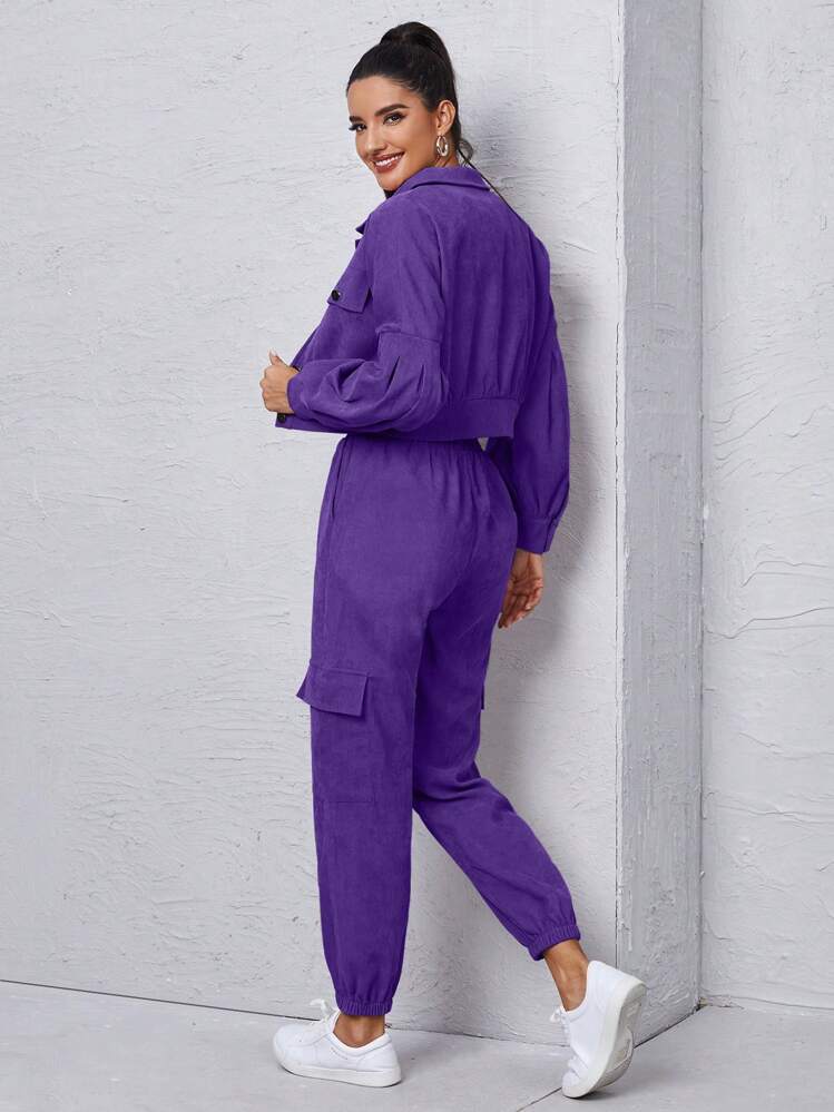 Mulvari Conjunto De Casaco Curto E Calça Com Cordão Para Mulheres - Roxo - Visão 2