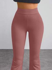 High Waist Rib-knit Long Pants - Purple - View 3