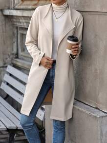 SHEIN Essnce 大翻領開門襟外套 - 杏色 - 查看 6