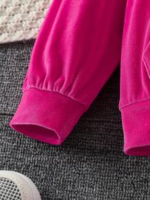 SHEIN Elladie kids 年輕女孩休閒運動字母印花長袖連帽衛衣和褲子套裝,適用於秋季 - 玫紅色 - 查看 5