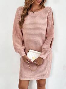 SHEIN Clasi 女性鏤空袖毛衣洋裝 - 粉色 - 查看 5