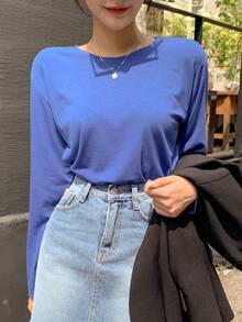 DAZY Camiseta Sólida Con Cuello Redondo - Azul - Ver 6